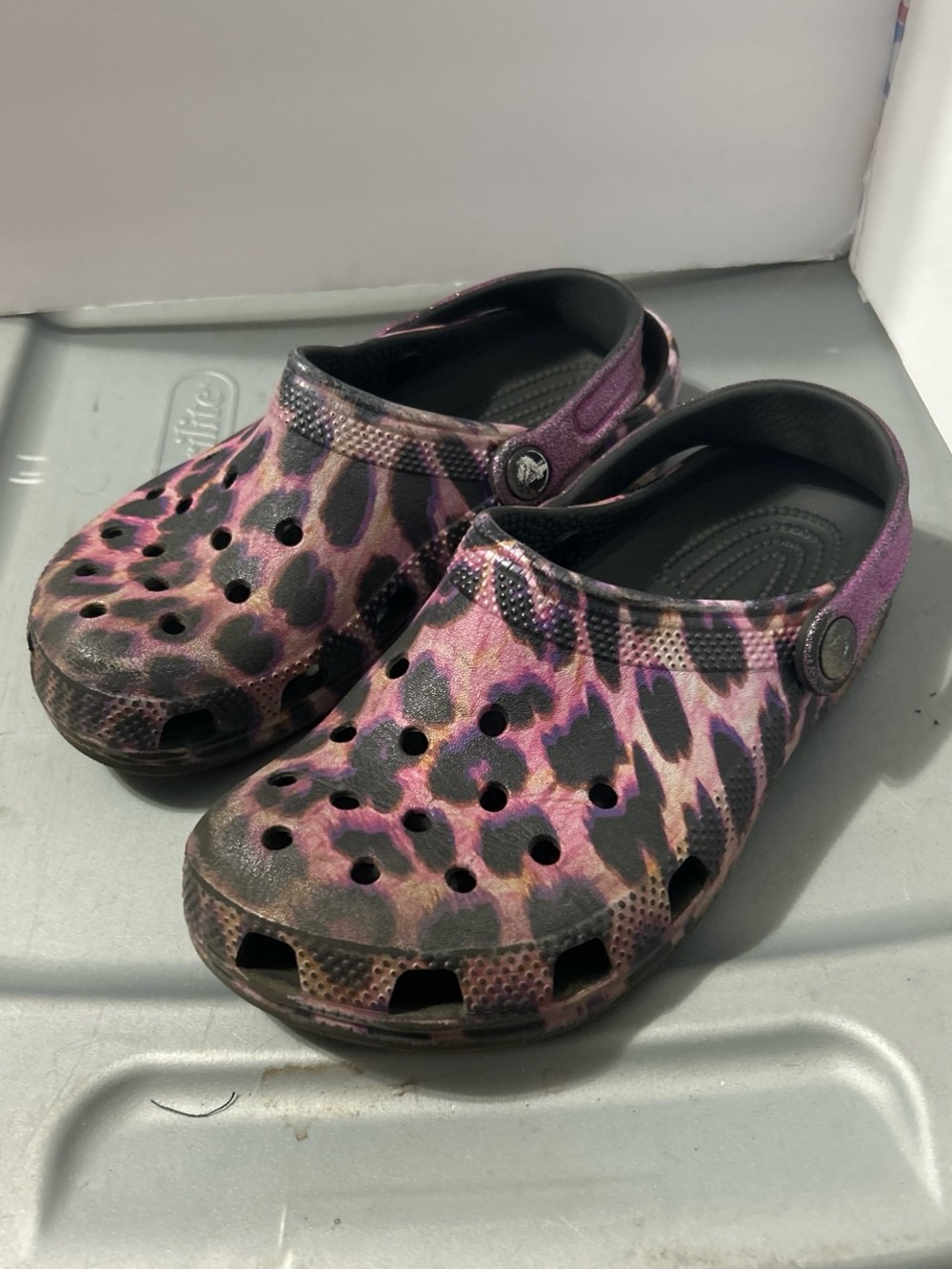 CROCS Kids Purple Leopard Print Clogs